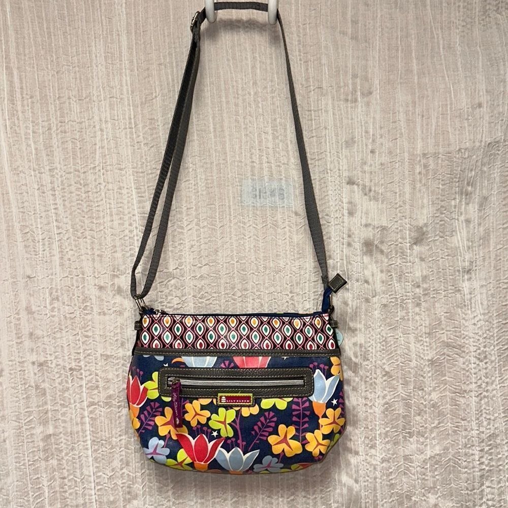 Lily Bloom Eco-Shine Bio Degradable Floral Poly Crossbody Bag Navy Pink Multi